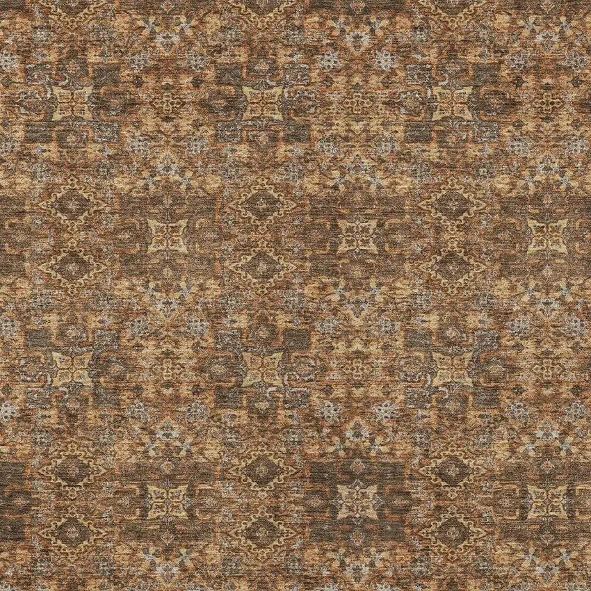 Orange And Linen Oriental Washable Indoor Outdoor Area Rug Photo 3