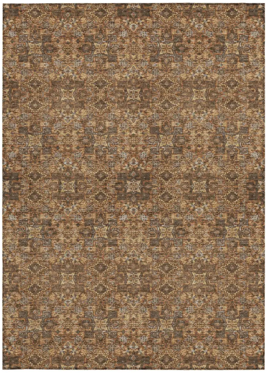 Orange And Linen Oriental Washable Indoor Outdoor Area Rug Photo 4
