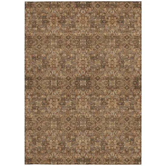 Orange And Linen Oriental Washable Indoor Outdoor Area Rug Photo 4