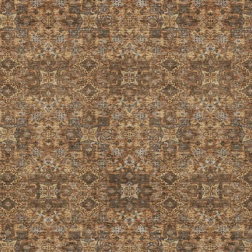 Orange And Linen Oriental Washable Indoor Outdoor Area Rug Photo 3
