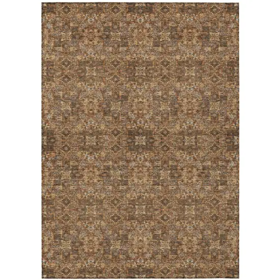 Orange And Linen Oriental Washable Indoor Outdoor Area Rug Photo 2