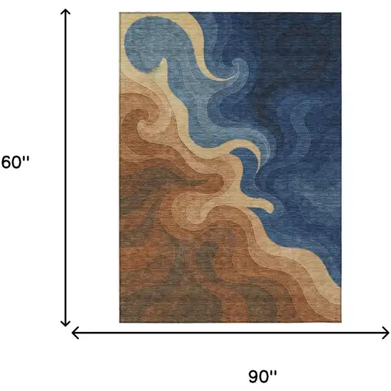 Orange And Navy Blue Abstract Washable Indoor Outdoor Area Rug Photo 6