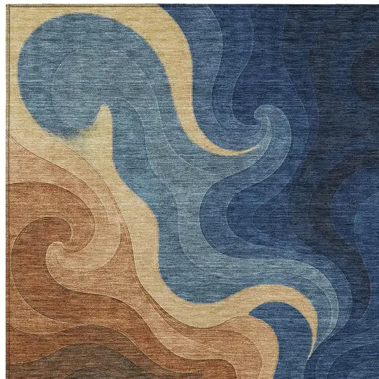 Orange And Navy Blue Abstract Washable Indoor Outdoor Area Rug Photo 2