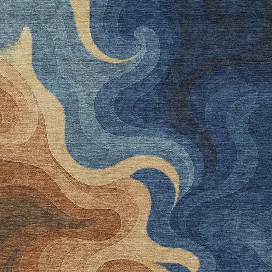 Orange And Navy Blue Abstract Washable Indoor Outdoor Area Rug Photo 2