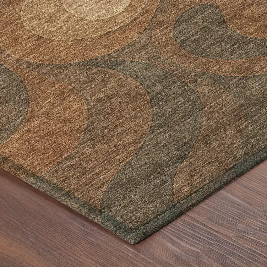 Orange And Navy Blue Abstract Washable Indoor Outdoor Area Rug Photo 8