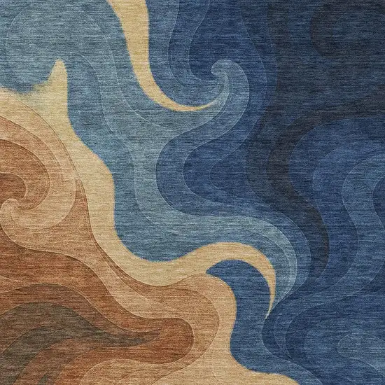 Orange And Navy Blue Abstract Washable Indoor Outdoor Area Rug Photo 2