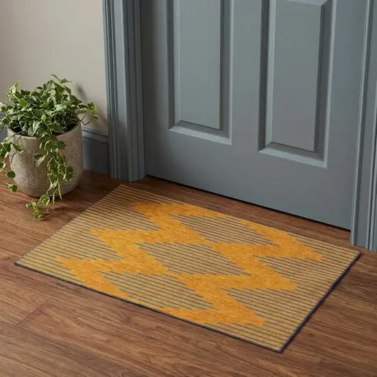 Orange And Navy Blue Geometric Washable Area Rug With UV Protection Photo 1