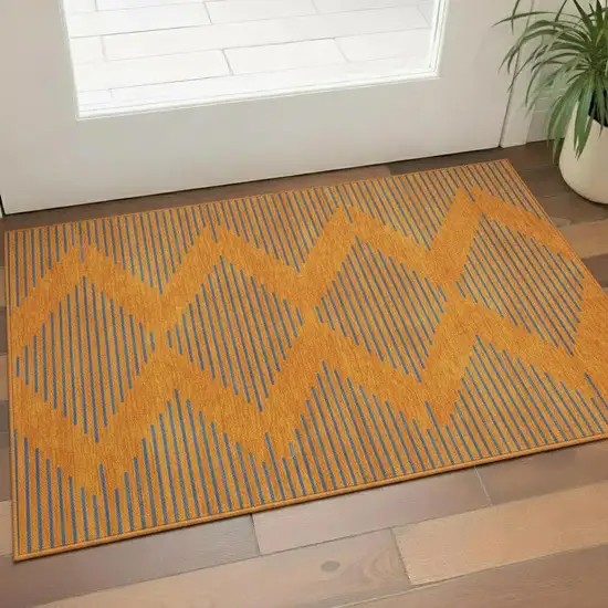 Orange And Navy Blue Geometric Washable Area Rug With UV Protection Photo 2