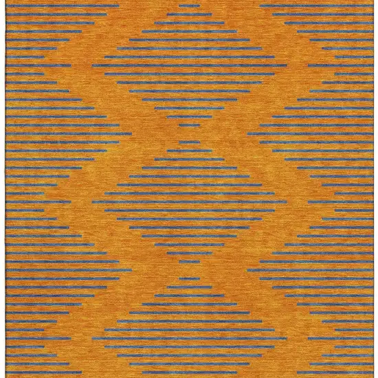 Orange And Navy Blue Geometric Washable Area Rug With UV Protection Photo 3