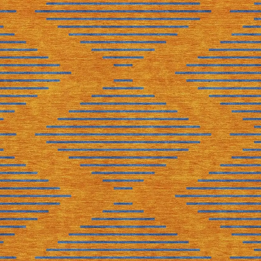 Orange And Navy Blue Geometric Washable Area Rug With UV Protection Photo 2