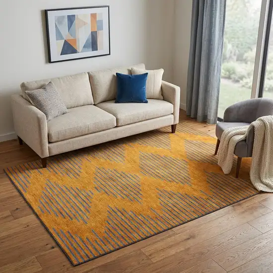 Orange And Navy Blue Geometric Washable Area Rug With UV Protection Photo 1