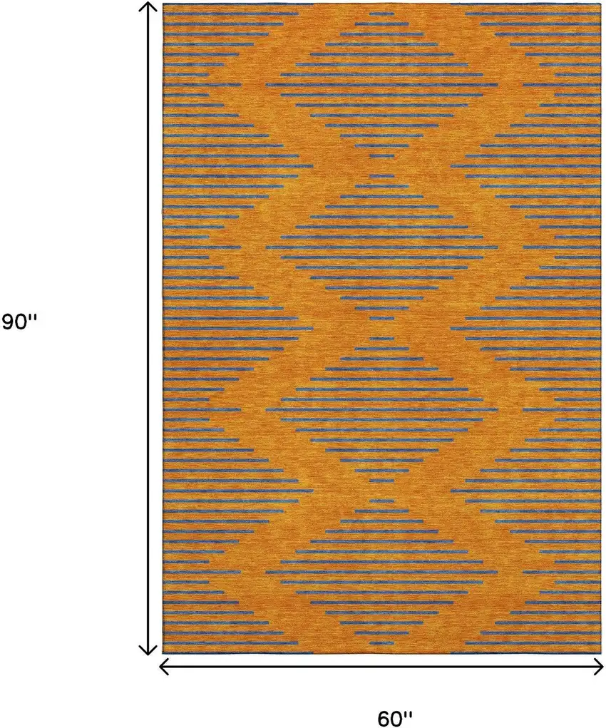 Orange And Navy Blue Geometric Washable Area Rug With UV Protection Photo 8