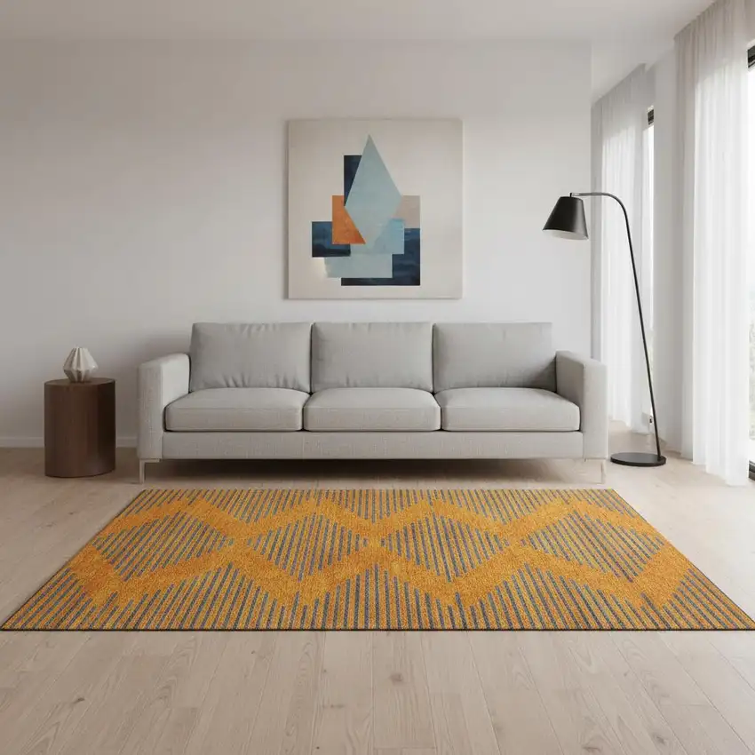 Orange And Navy Blue Geometric Washable Area Rug With UV Protection Photo 2