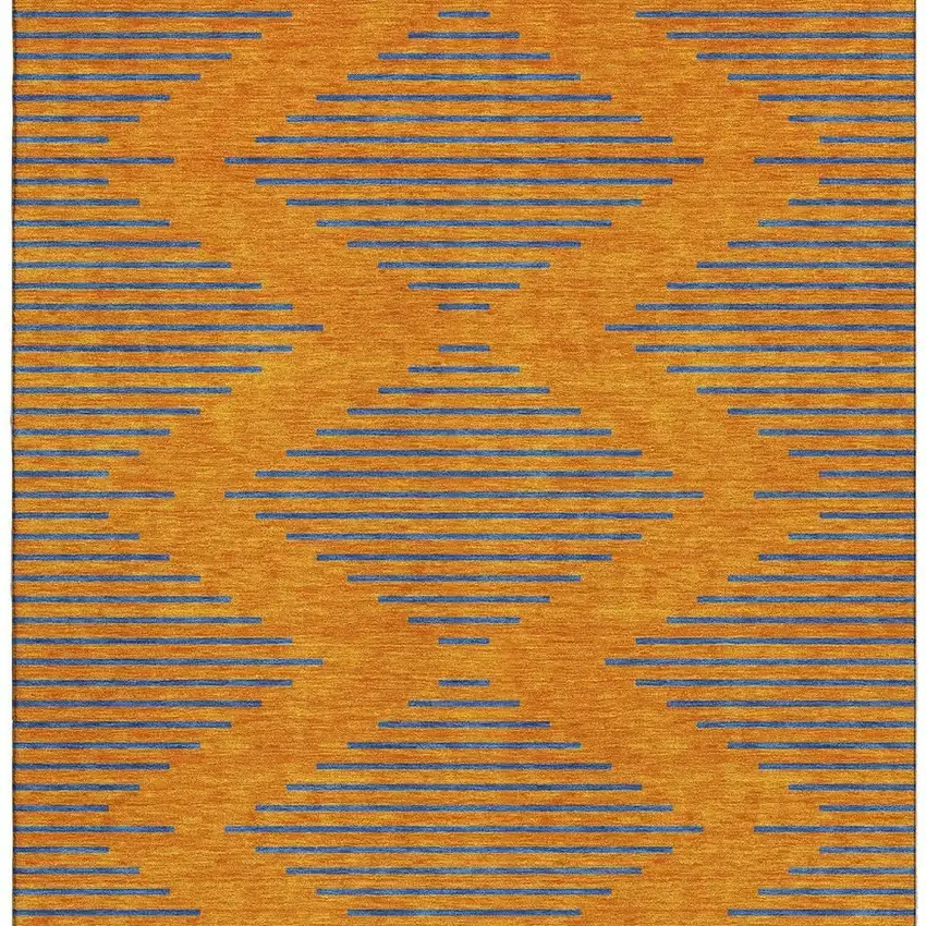 Orange And Navy Blue Geometric Washable Area Rug With UV Protection Photo 2