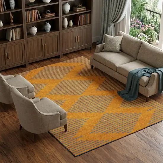 Orange And Navy Blue Geometric Washable Area Rug With UV Protection Photo 1