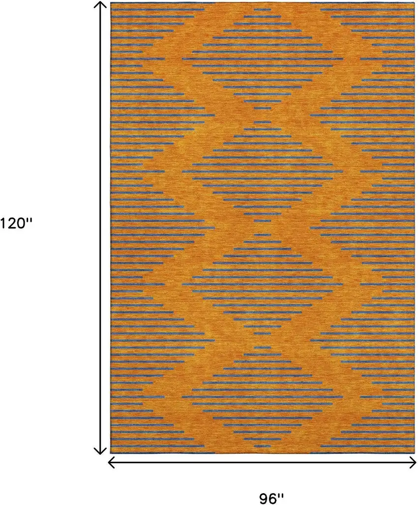 Orange And Navy Blue Geometric Washable Area Rug With UV Protection Photo 8