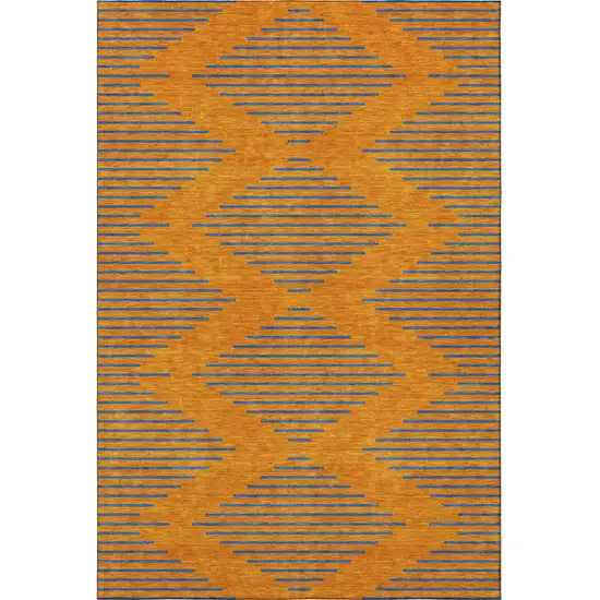 Orange And Navy Blue Geometric Washable Area Rug With UV Protection Photo 3