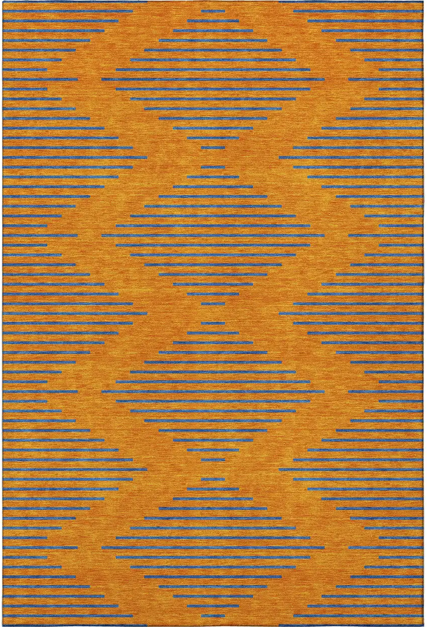 Orange And Navy Blue Geometric Washable Area Rug With UV Protection Photo 3