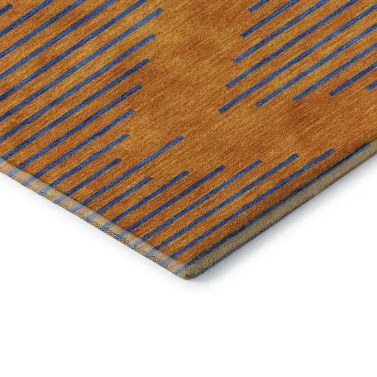 Orange And Navy Blue Geometric Washable Area Rug With UV Protection Photo 7