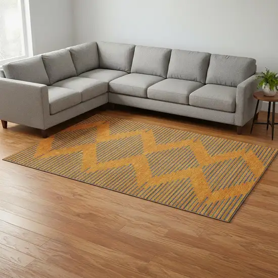 Orange And Navy Blue Geometric Washable Area Rug With UV Protection Photo 2