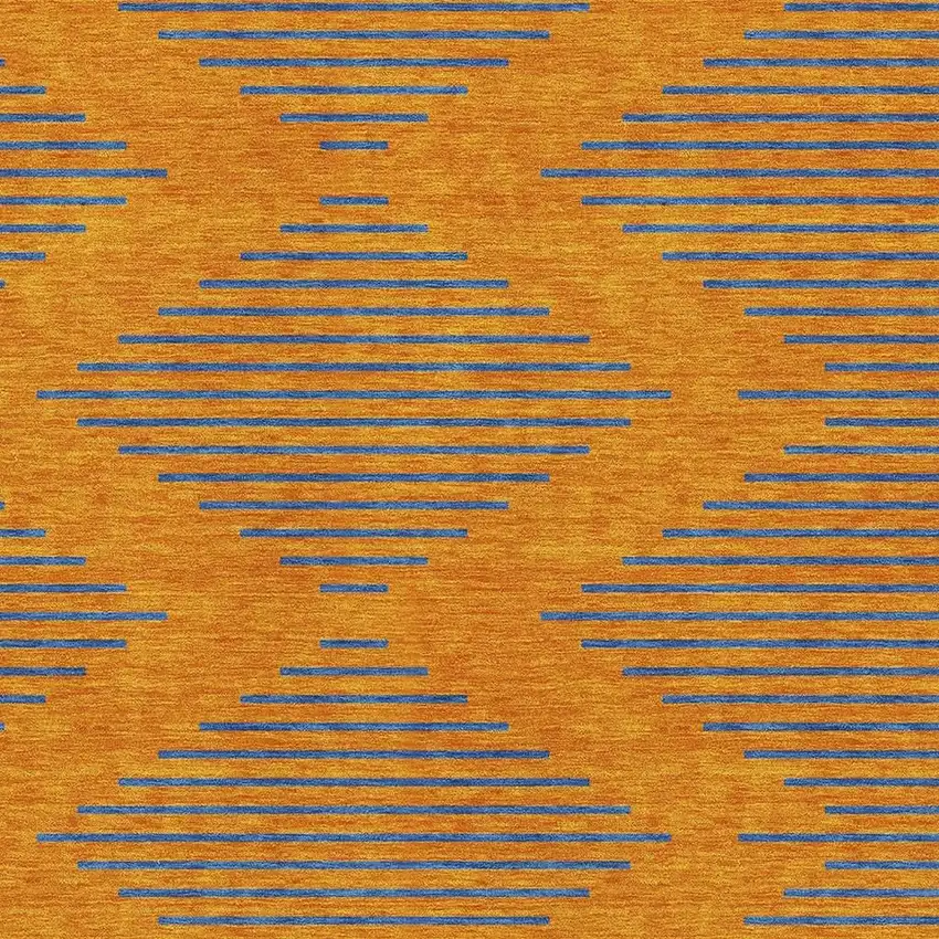 Orange And Navy Blue Geometric Washable Area Rug With UV Protection Photo 2