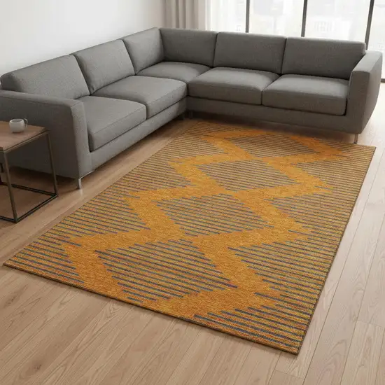 Orange And Navy Blue Geometric Washable Area Rug With UV Protection Photo 2