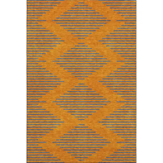 Orange And Navy Blue Geometric Washable Area Rug With UV Protection Photo 1
