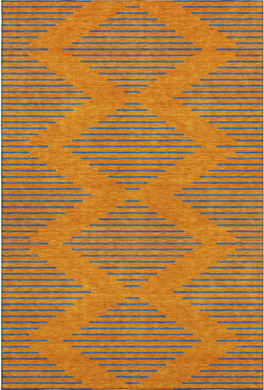 Orange And Navy Blue Geometric Washable Area Rug With UV Protection Photo 1