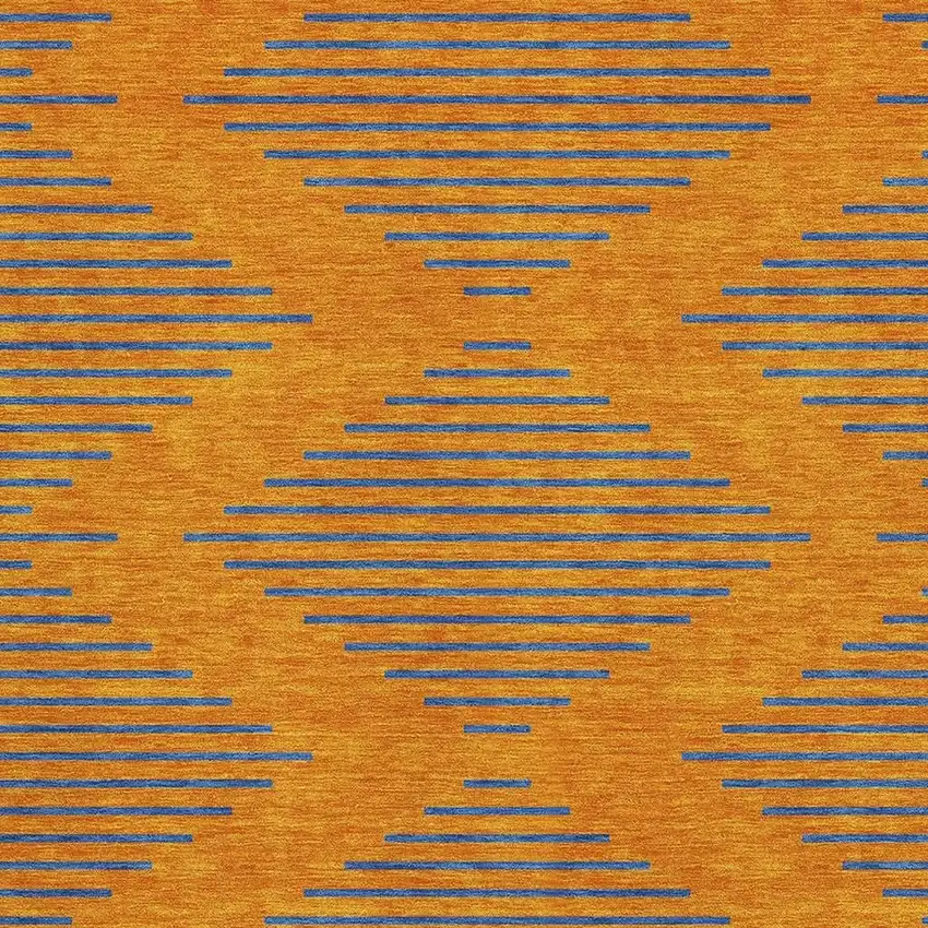 Orange And Navy Blue Geometric Washable Area Rug With UV Protection Photo 2