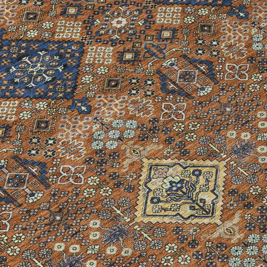Orange And Navy Blue Geometric Washable Indoor Outdoor Area Rug Photo 8
