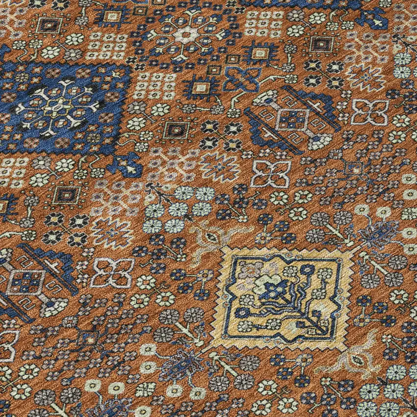 Orange And Navy Blue Geometric Washable Indoor Outdoor Area Rug Photo 8