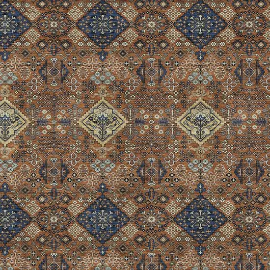 Orange And Navy Blue Geometric Washable Indoor Outdoor Area Rug Photo 2