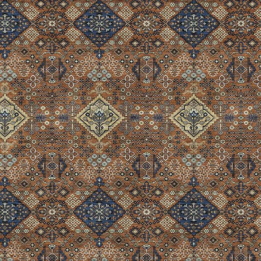 Orange And Navy Blue Geometric Washable Indoor Outdoor Area Rug Photo 2