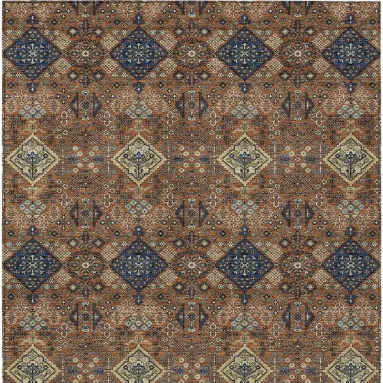 Orange And Navy Blue Geometric Washable Indoor Outdoor Area Rug Photo 3