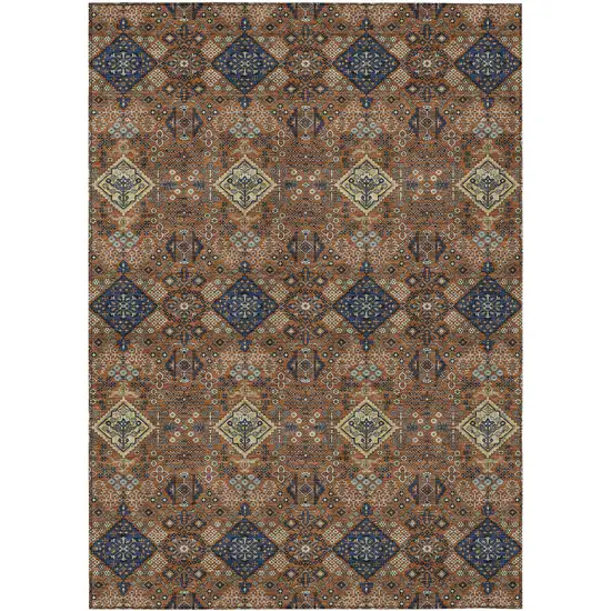 Orange And Navy Blue Geometric Washable Indoor Outdoor Area Rug Photo 1
