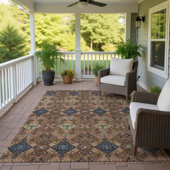 Orange And Navy Blue Geometric Washable Indoor Outdoor Area Rug Photo 4