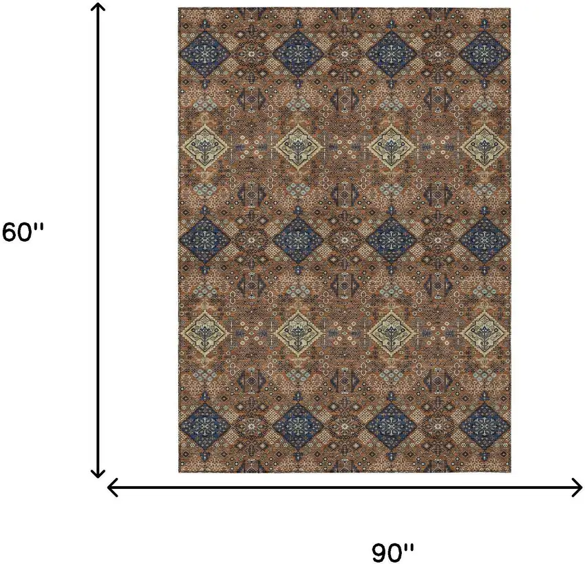 Orange And Navy Blue Geometric Washable Indoor Outdoor Area Rug Photo 9