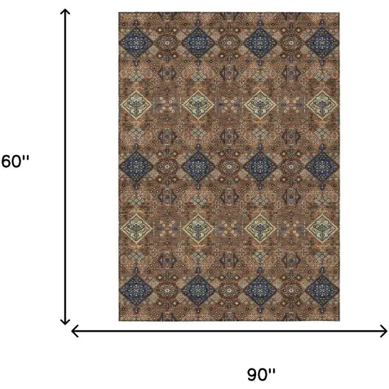 Orange And Navy Blue Geometric Washable Indoor Outdoor Area Rug Photo 9