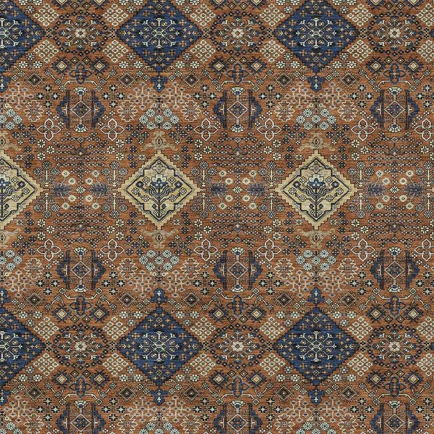 Orange And Navy Blue Geometric Washable Indoor Outdoor Area Rug Photo 2