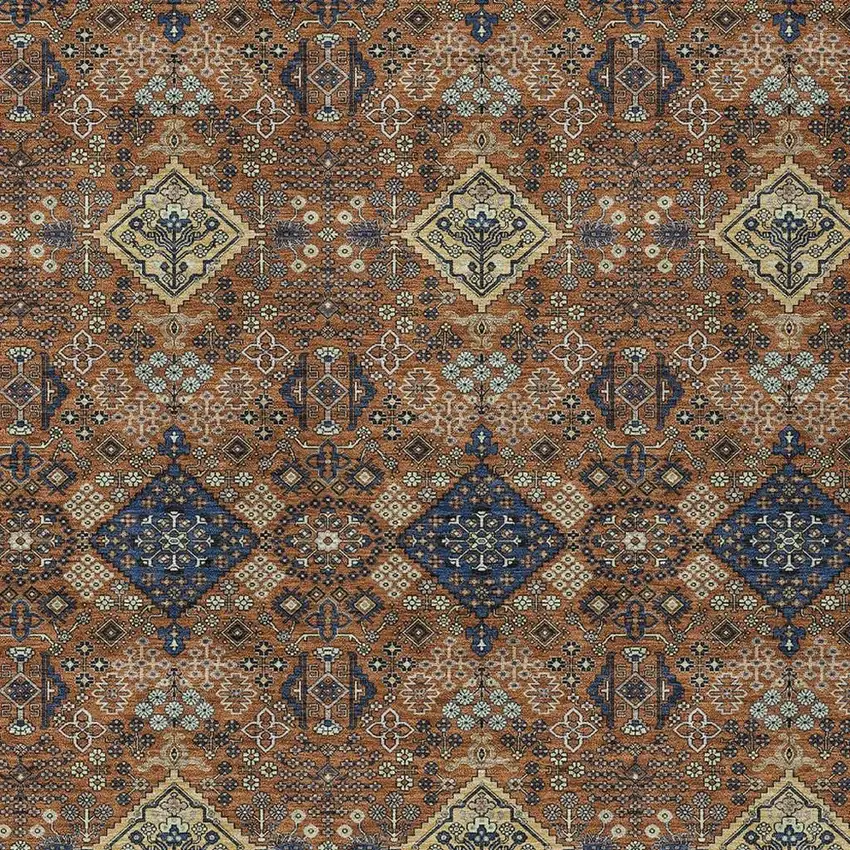 Orange And Navy Blue Geometric Washable Indoor Outdoor Area Rug Photo 2