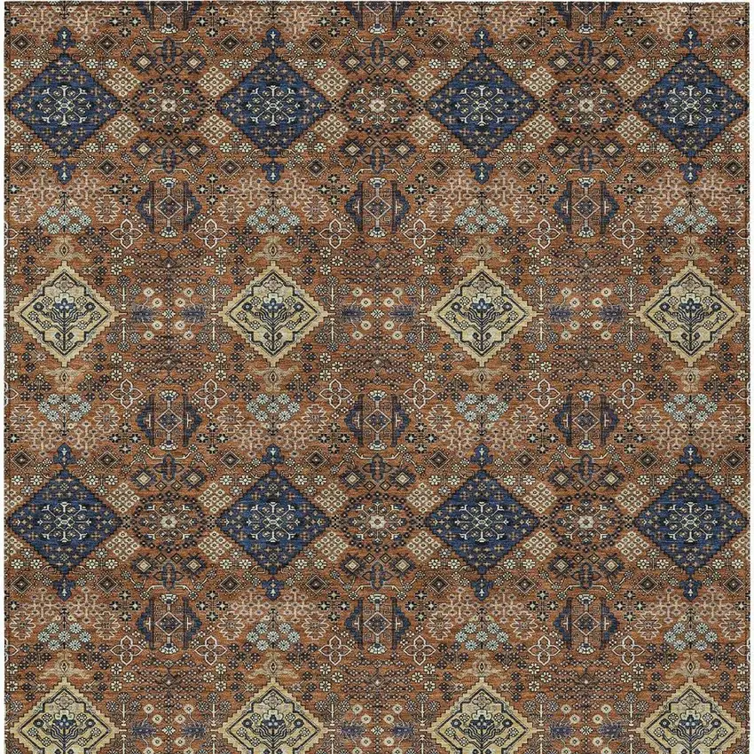 Orange And Navy Blue Geometric Washable Indoor Outdoor Area Rug Photo 3