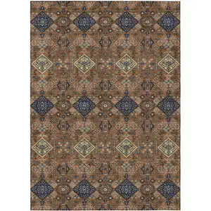 Photo of Orange And Navy Blue Geometric Washable Indoor Outdoor Area Rug