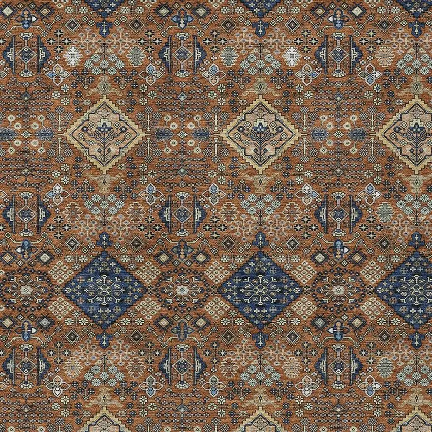 Orange And Navy Blue Geometric Washable Indoor Outdoor Area Rug Photo 2