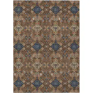 Photo of Orange And Navy Blue Geometric Washable Indoor Outdoor Area Rug
