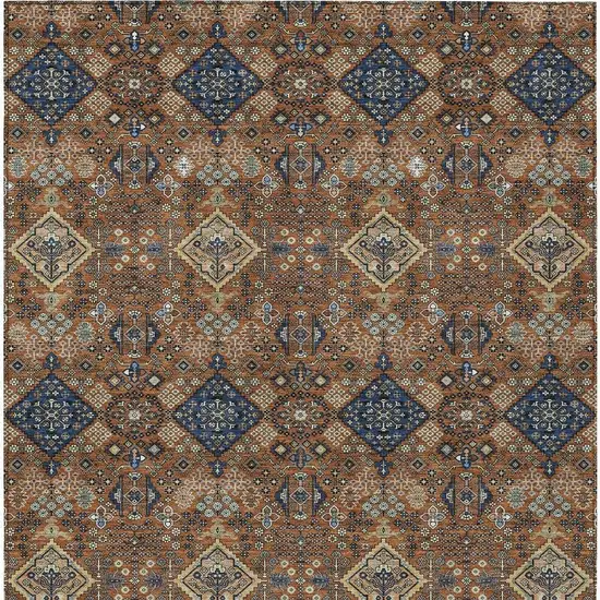 Orange And Navy Blue Geometric Washable Indoor Outdoor Area Rug Photo 3