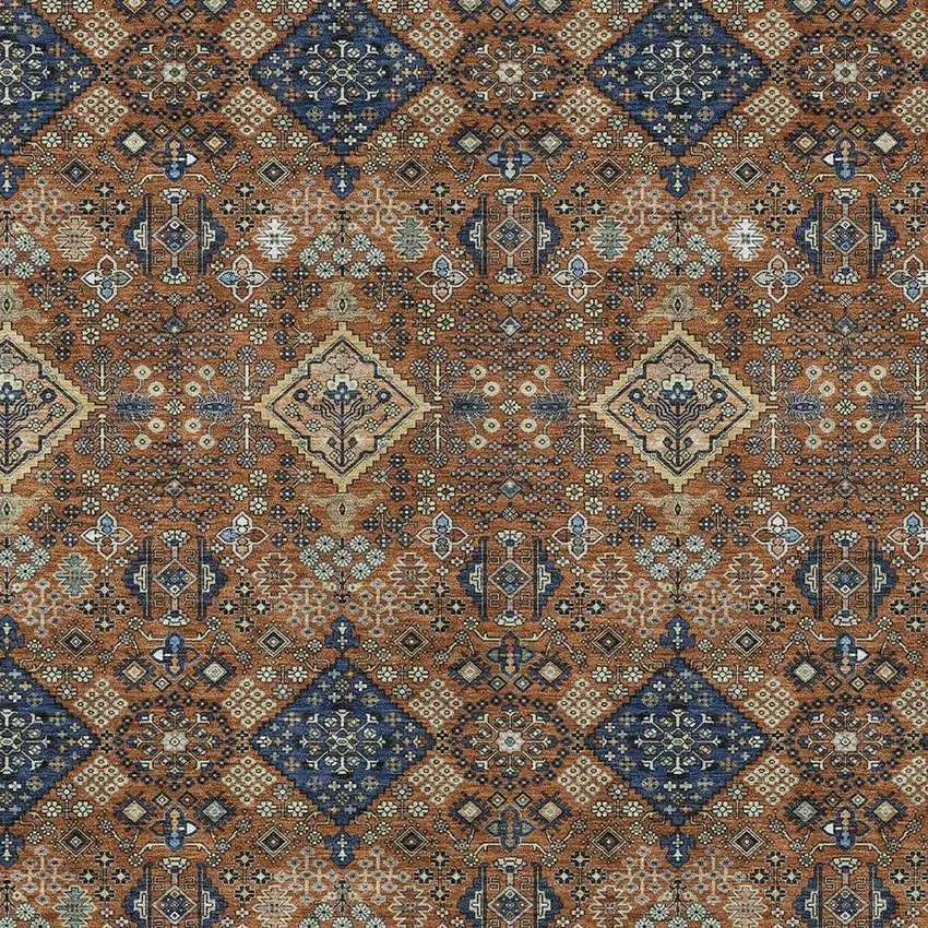 Orange And Navy Blue Geometric Washable Indoor Outdoor Area Rug Photo 2