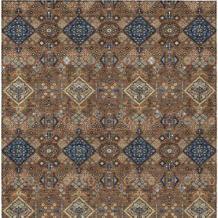 Orange And Navy Blue Geometric Washable Indoor Outdoor Area Rug Photo 3