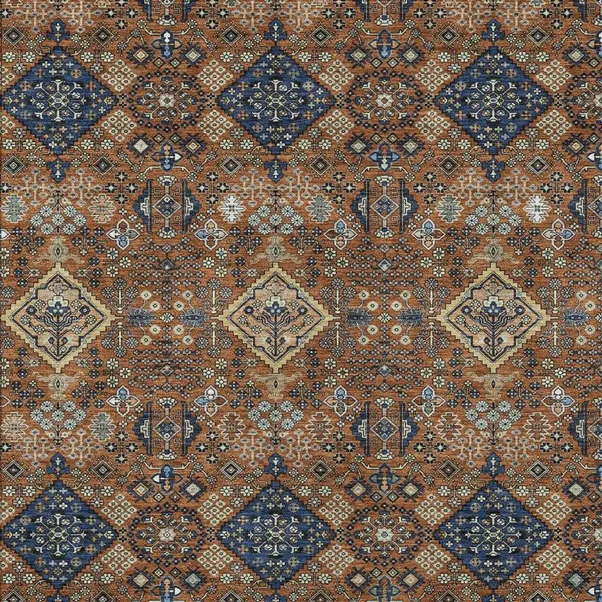 Orange And Navy Blue Geometric Washable Indoor Outdoor Area Rug Photo 2