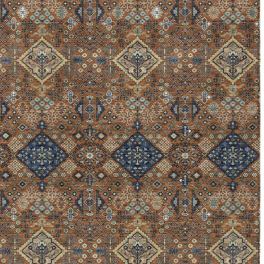 Orange And Navy Blue Geometric Washable Indoor Outdoor Area Rug Photo 2