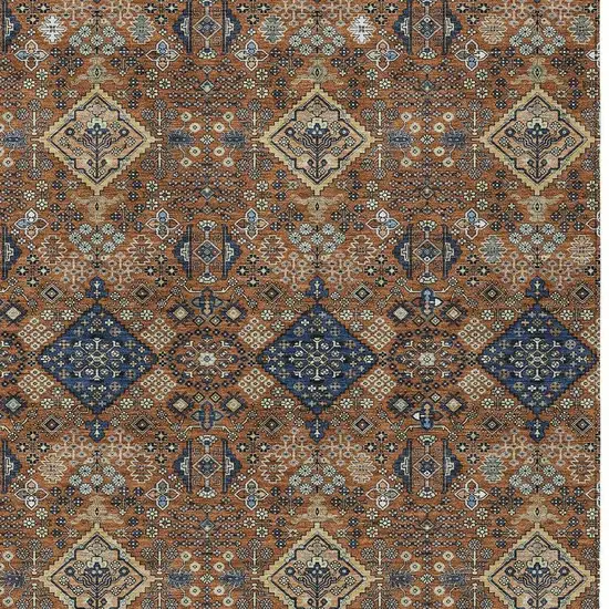 Orange And Navy Blue Geometric Washable Indoor Outdoor Area Rug Photo 2